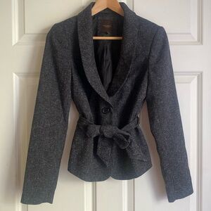The Limited Collection Tweed Belted Blazer Jacket Size S Gray Ruched Sleeve